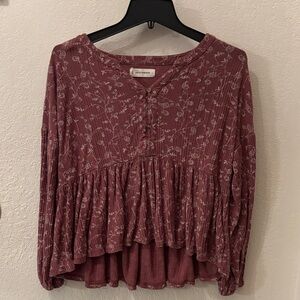 Lucky Brand Burgundy Floral Blouse